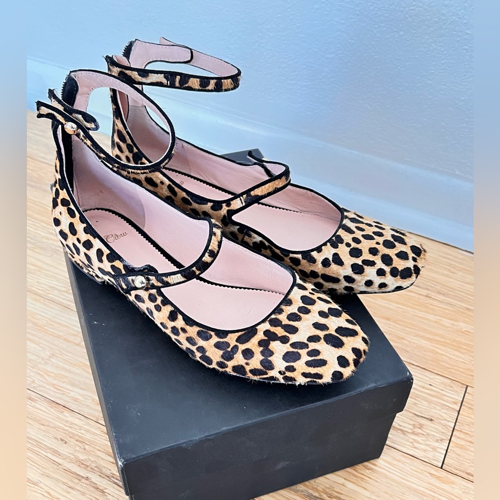 JCrew Sally Calf Hair Leopard Print Mary Jane Flats 9